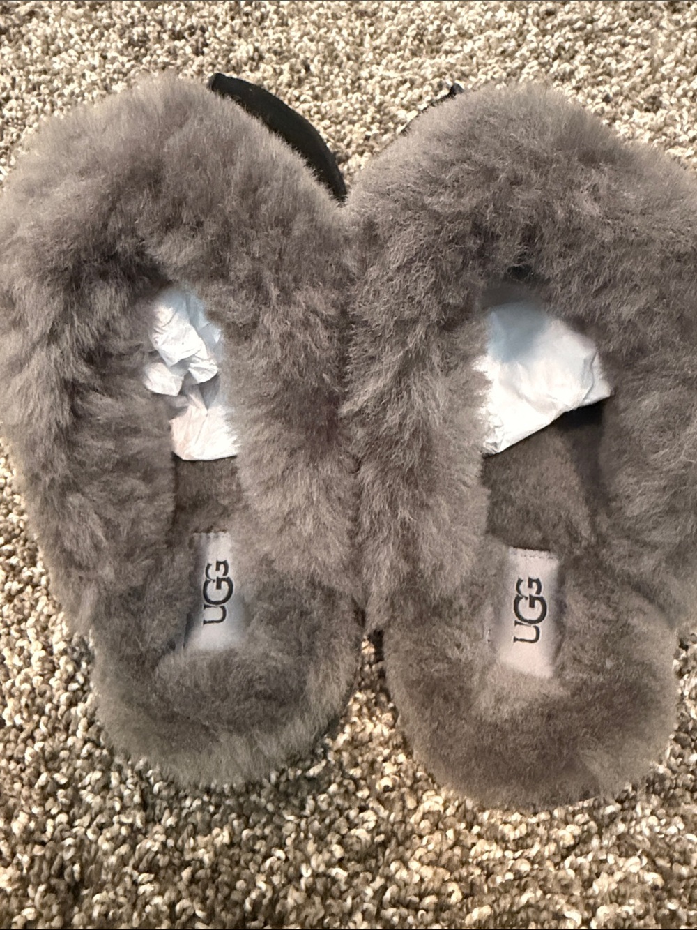 UGG Grey Plush Shearling Slide Slippers NEW without box!! Great gift idea!